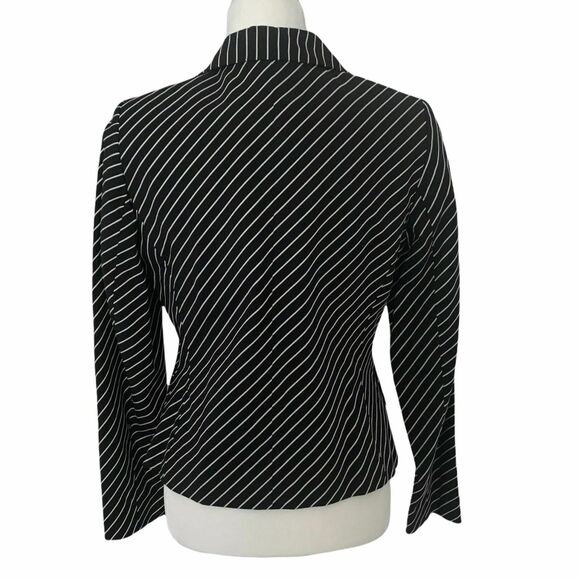 Jones New York Signature Womens Black White Striped Cotton Blazer Jacket Size 6 - Picture 2 of 11